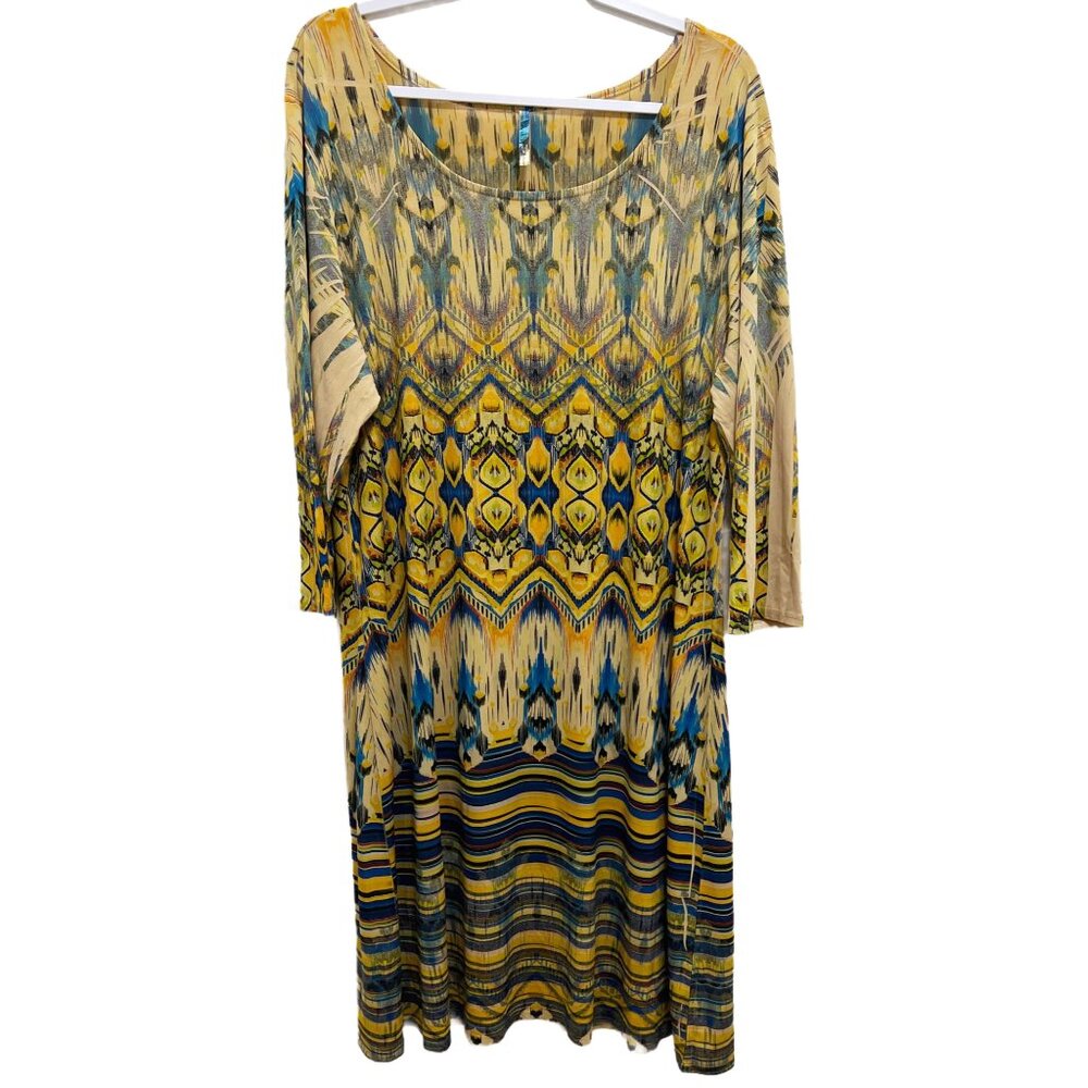 0513 Fresh of LA USA Plus Loose Fit Print Dress Gold&Olive
